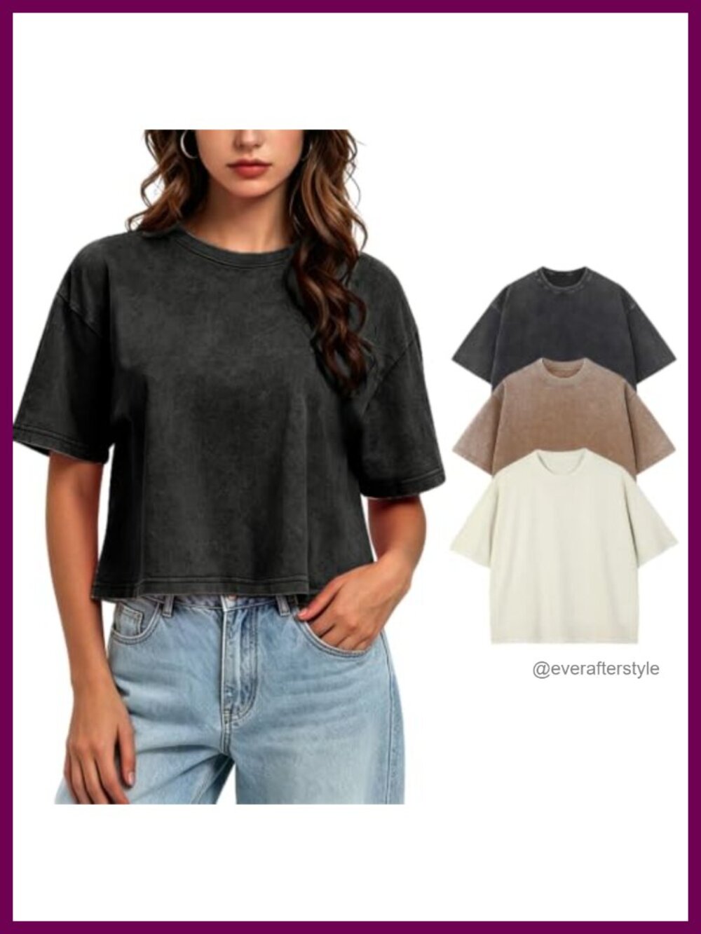 Oversized Cropped T-Shirt Acid Wash 100% Cotton Boxy Fit Drop Shoulder